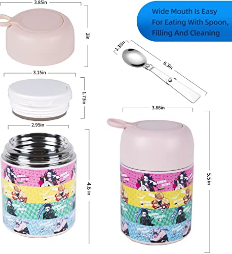 Maxerkeep Food Thermos Japanese Anime Kamado Tanjirou17oz Vacuum Insulated Soup Flask Stainless Steel Lunch Container for Hot Food,Food Jar for Toddlers & Kids