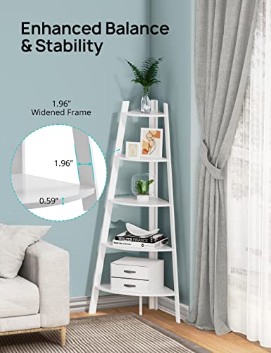 Evajoy Corner Shelf, 5 Tier Corner Shelf Tall Rustic Multipurpose Bookshelf with 1.96'' Wide Frame, Industrial Ladder Shelf and Plant Stand with Support Foot Pads for Living Room, Home Office