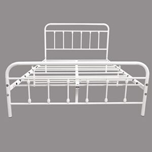 Kefair Full Size Metal Bed Frame with Headboard, Iron Mattress Foundation No Box Spring Needed,10.6 Inch Under Bed Storage, Noise Free, Easy Set Up（White