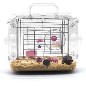 kathson dwarf hamster cages and habitats portable hamsters travel cage transparent gerbils cages small animal carry case with accessories food bowl water bottle running wheel for ferret hedgehog