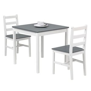 Alohappy Dining Table Set Wood Kitchen Table Dining Table and Chairs 3PCS for 2 Person for Saving Space Dinning Room Restaurant Pub, Grey