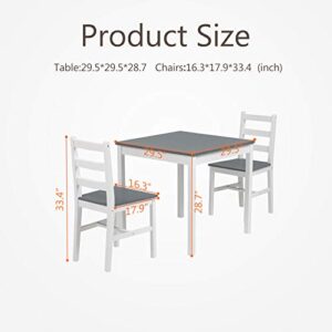 Alohappy Dining Table Set Wood Kitchen Table Dining Table and Chairs 3PCS for 2 Person for Saving Space Dinning Room Restaurant Pub, Grey