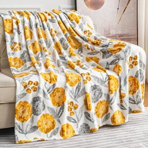 bedelite fleece throw blanket for couch and bed 60" x 70", 350gsm thick & warm oversized fall blanket - farmhouse boho soft cozy fuzzy blankets(yellow floral)