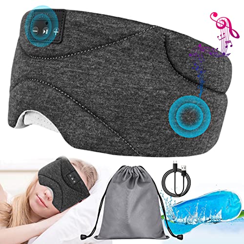 Sleep Mask with Bluetooth Headphones 24 White Noise, Ultra-Thin Speaker Cold Pack Blackout Bluetooth Eye Mask Sleep Headphones for Side Sleepers, Airplane, Travel, Cool Gadgets for Women Man (Black)