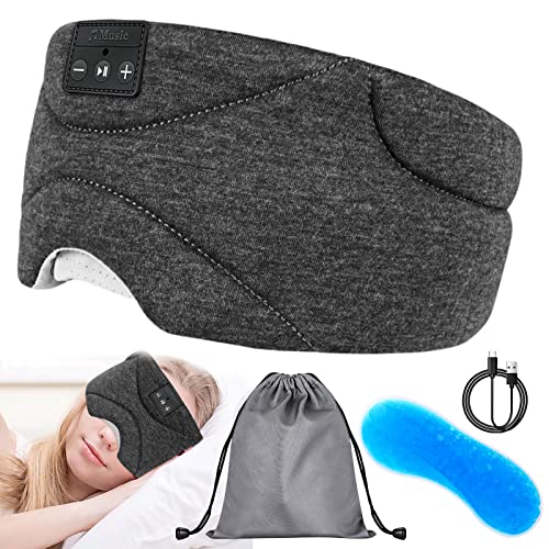 Sleep Mask with Bluetooth Headphones 24 White Noise, Ultra-Thin Speaker Cold Pack Blackout Bluetooth Eye Mask Sleep Headphones for Side Sleepers, Airplane, Travel, Cool Gadgets for Women Man (Black)