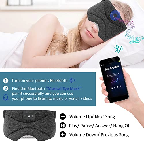 Sleep Mask with Bluetooth Headphones 24 White Noise, Ultra-Thin Speaker Cold Pack Blackout Bluetooth Eye Mask Sleep Headphones for Side Sleepers, Airplane, Travel, Cool Gadgets for Women Man (Black)