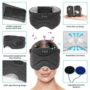 Sleep Mask with Bluetooth Headphones 24 White Noise, Ultra-Thin Speaker Cold Pack Blackout Bluetooth Eye Mask Sleep Headphones for Side Sleepers, Airplane, Travel, Cool Gadgets for Women Man (Black)