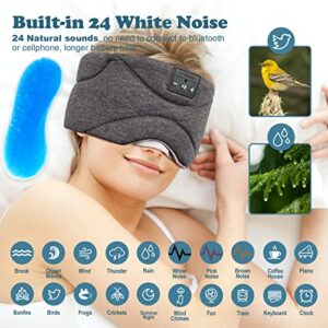 Sleep Mask with Bluetooth Headphones 24 White Noise, Ultra-Thin Speaker Cold Pack Blackout Bluetooth Eye Mask Sleep Headphones for Side Sleepers, Airplane, Travel, Cool Gadgets for Women Man (Black)