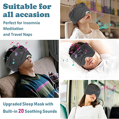 Sleep Mask with Bluetooth Headphones 24 White Noise, Ultra-Thin Speaker Cold Pack Blackout Bluetooth Eye Mask Sleep Headphones for Side Sleepers, Airplane, Travel, Cool Gadgets for Women Man (Black)