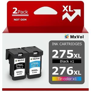 MxVol 275XL 276XL Remanufactured Ink Cartridge Replacement for Canon 275 and 276 XL PG-275XL CL-276XL Ink for Canon PIXMA TS3520 TS3522 TS3500 TR4720 TR4722 TR4700 Printers (1 Black, 1 Color Combo)