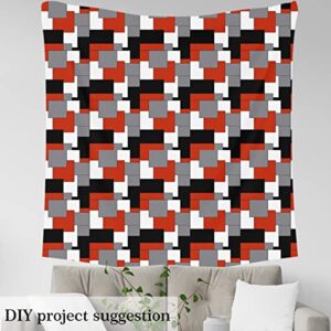 Geometric Grid Fabric by The Yard, Vibrant Mosaic Pattern Upholstery Fabric, Overlap Lattice Plaid Indoor Outdoor Fabric, Modern Creative DIY Art for Quilting Sewing, 1 Yard, Red Grey Black White