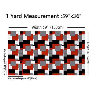 Geometric Grid Fabric by The Yard, Vibrant Mosaic Pattern Upholstery Fabric, Overlap Lattice Plaid Indoor Outdoor Fabric, Modern Creative DIY Art for Quilting Sewing, 1 Yard, Red Grey Black White