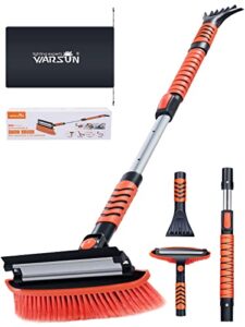 warsun 41.5" snow brush ice scraper for car windshield 3 in 1 with squeegee extendable aluminum handle adjustable length 34-41.5" 270° pivoting snow scraper for car truck suv
