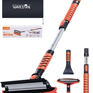 WARSUN 41.5" Snow Brush Ice Scraper for Car Windshield 3 in 1 with Squeegee Extendable Aluminum Handle Adjustable Length 34-41.5" 270° Pivoting Snow Scraper for Car Truck SUV