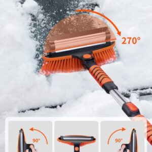 WARSUN 41.5" Snow Brush Ice Scraper for Car Windshield 3 in 1 with Squeegee Extendable Aluminum Handle Adjustable Length 34-41.5" 270° Pivoting Snow Scraper for Car Truck SUV