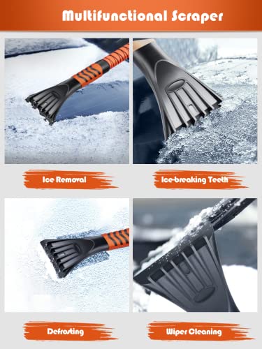 WARSUN 41.5" Snow Brush Ice Scraper for Car Windshield 3 in 1 with Squeegee Extendable Aluminum Handle Adjustable Length 34-41.5" 270° Pivoting Snow Scraper for Car Truck SUV