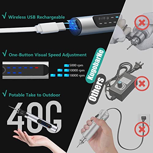 KugobarNe USB Rechargeable Engraving Pen with 35 Bits, Mini Engraver Pen for All Materials, Professional Engraver Tool, Portable DIY Electric Engraving Pen for Jewelry Glass Wood Stone Metal(Silver)