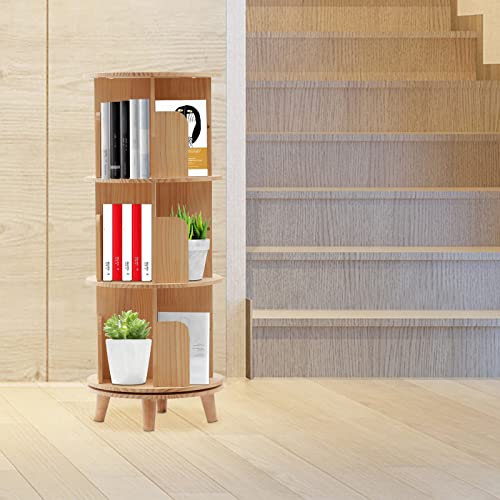 OCASAMI 3 Tier Rotating Bookshelf 360 Display Floor Standing Shelves Bookshelf Book Storage for Kids&Adults, Wood Bookshelf Organizer, Cornerbookshelf, Space Saving(40"x18"x18")