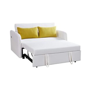 MOEO Modern Velvet Convertible Loveseat Sleeper Sofa with Adjustable Backrest, Pull Out Bed w/Arms & 2 Lumbar Pillows, 2 Seat Corner Couch Living Room & Apartment, White