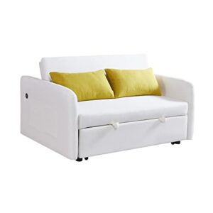 MOEO Modern Velvet Convertible Loveseat Sleeper Sofa with Adjustable Backrest, Pull Out Bed w/Arms & 2 Lumbar Pillows, 2 Seat Corner Couch Living Room & Apartment, White