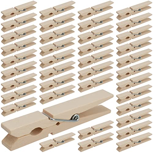 HOZEON 500PCS 2.8 Inch Natural Wooden Clothespins, Small Wood Clips with Spring, Wooden Clothes Pegs for Towels, Craft, Photos, Pictures, Decor, Art Wall