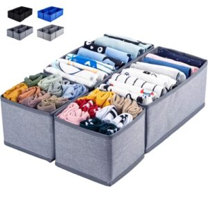 ulg underwear socks drawer organizer divider, washable dresser drawer organizer foldable oxford fabric closet organizers and storage boxes for socks, underwear, ties, belts, light grey