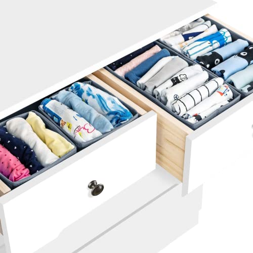 ULG Underwear Socks Drawer Organizer Divider, Washable Dresser Drawer Organizer Foldable Oxford Fabric Closet Organizers and Storage Boxes for Socks, Underwear, Ties, Belts, Light Grey