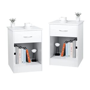 tusy 2 pcs white nightstand with drawer, bedside table side table for small place, bed table end tables for living room bedroom, file cabinet storage with sliding drawer and shelf