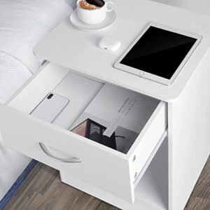 TUSY 2 PCS White Nightstand with Drawer, Bedside Table Side Table for Small Place, Bed Table End Tables for Living Room Bedroom, File Cabinet Storage with Sliding Drawer and Shelf