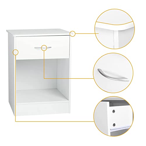 TUSY 2 PCS White Nightstand with Drawer, Bedside Table Side Table for Small Place, Bed Table End Tables for Living Room Bedroom, File Cabinet Storage with Sliding Drawer and Shelf