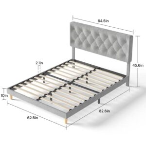 SunsGrove Queen Size Bed Frame with Button Tufted Headboard, Strong Wood Slat Support, Mattress Foundation, No Box Spring Needed, Easy Assembly, Queen Upholstered Platform Bed Frame in Gray Fabric