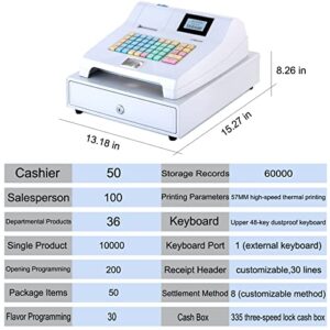 Pos System Cash Register,48-Keys LED Display Electronic Cash Register with Removable Cash Tray and Thermal Printer,Multifunction Cash Register for Small Business/Retail/Restaurant