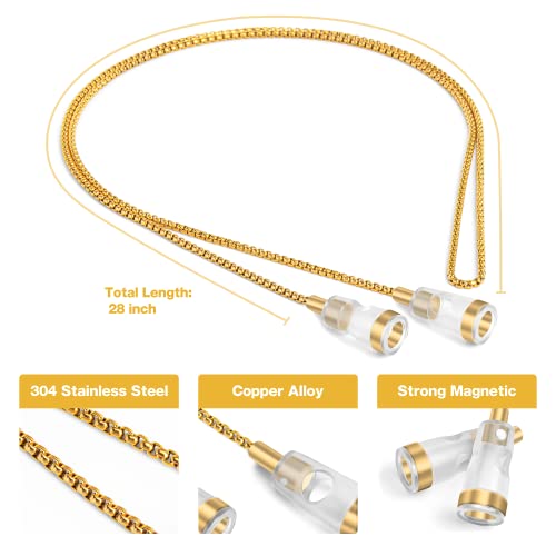 Lawonda AirPods Carrying Straps, Gifts for Mom, Earphone Stainless Steel Necklace Chain Strap Holder Magnetic Neck Connector Cord Anti-Lost Sports String Strap Accessories for Airpods 3/ Pro 1 Gold