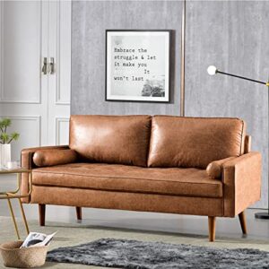 XIZZI Rivet Aiden Mid-Century Faux Leather Loveseat Sofa with Wood Grain Legs for Living Room,69.68" W Brown