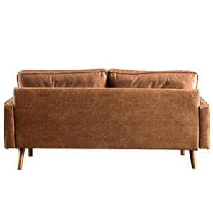 XIZZI Rivet Aiden Mid-Century Faux Leather Loveseat Sofa with Wood Grain Legs for Living Room,69.68" W Brown