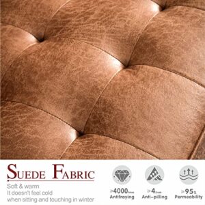 XIZZI Rivet Aiden Mid-Century Faux Leather Loveseat Sofa with Wood Grain Legs for Living Room,69.68" W Brown