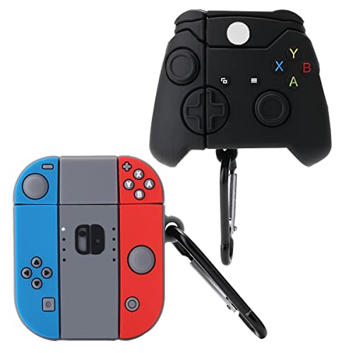 [2 Pcs] Wifantien 3D Cute Gamepad+Switch Case for Airpods 2/1,3D Cute Cartoon Women Girls Kids Kawaii Cool Game Gamepad Shape Keychain Case for Airpods 2nd/Airpods 1st Case (Black Gamepad+Switch)