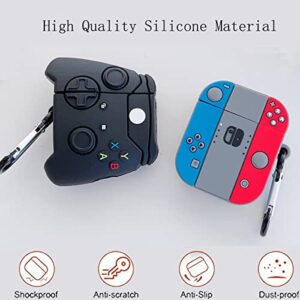 [2 Pcs] Wifantien 3D Cute Gamepad+Switch Case for Airpods 2/1,3D Cute Cartoon Women Girls Kids Kawaii Cool Game Gamepad Shape Keychain Case for Airpods 2nd/Airpods 1st Case (Black Gamepad+Switch)