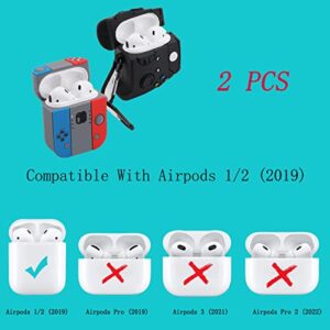 [2 Pcs] Wifantien 3D Cute Gamepad+Switch Case for Airpods 2/1,3D Cute Cartoon Women Girls Kids Kawaii Cool Game Gamepad Shape Keychain Case for Airpods 2nd/Airpods 1st Case (Black Gamepad+Switch)