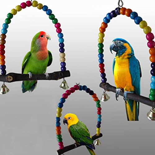 Bird Swing, Parakeet, Budgie and Hummingbird Swing Perch, Wooden Dowel Makes for Resting Spot, 1-Piece,Multi Color 5.5 x 5.6 Inch