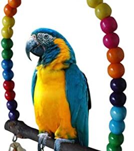 Bird Swing, Parakeet, Budgie and Hummingbird Swing Perch, Wooden Dowel Makes for Resting Spot, 1-Piece,Multi Color 5.5 x 5.6 Inch