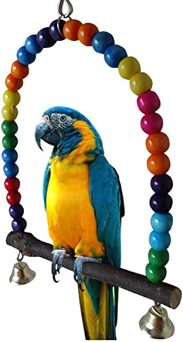 Bird Swing, Parakeet, Budgie and Hummingbird Swing Perch, Wooden Dowel Makes for Resting Spot, 1-Piece,Multi Color 5.5 x 5.6 Inch