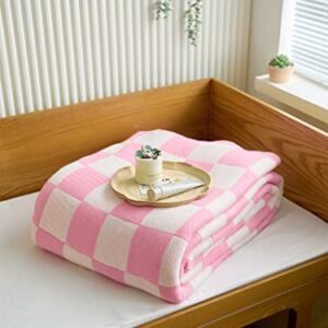 YIRUIO Giant Checkered Spuer Big Oversize Blankets Throw 120''x120'' (10'x10') Extra Large Cozy Knit for Bed Couch Sofa Office Company Home Decor Outdoor (Pink)