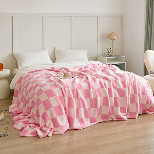 YIRUIO Giant Checkered Spuer Big Oversize Blankets Throw 120''x120'' (10'x10') Extra Large Cozy Knit for Bed Couch Sofa Office Company Home Decor Outdoor (Pink)