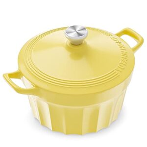 huabang enameled cast iron dutch oven with lid, 4.3qt pleated cast iron pot w/enamel coating suitable for all kinds of cookware,induction cooker,dishwasher,3-5 person use,home baking (4.3qt, yellow)