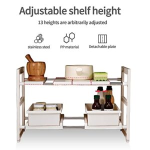 Aluvee Under Sink Storage and Organiser - Multipurpose Sliding 2-Tier Under Sink Organiser for Bathroom Kitchen - Top & Bottom Sliding Cabinet Organiser, White