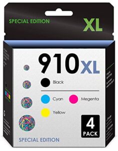 amazink hp 910xl ink cartridge replacement. works with hp officejet pro 8024 8015 8025 8028 8035 8022 printers. 4 pack black, cyan, magenta, yellow