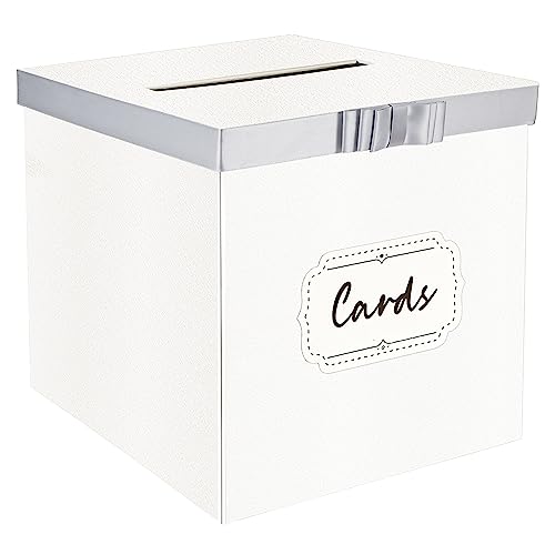 KOLUTI White Wedding Card Box, 10"x 10" Large Gift Card Box with Ribbon & Card, Elegant Memory Envelope Boxes for Party, Birthday, Graduation, Retirements, Housewarming, Baby Shower