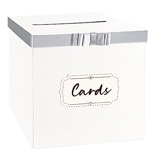 KOLUTI White Wedding Card Box, 10"x 10" Large Gift Card Box with Ribbon & Card, Elegant Memory Envelope Boxes for Party, Birthday, Graduation, Retirements, Housewarming, Baby Shower