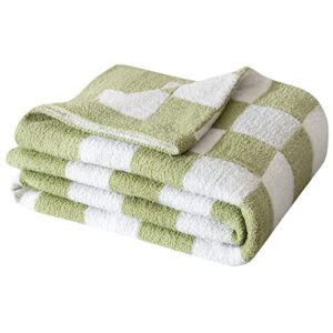 SeaRoomy Soft Throw Blanket Checkerboard Lightweight Reversible Plaid Fuzzy Cozy Microfiber Knit Checkered Blanket for Couch Bed Decor Gift(Sage Green, 51×63in)